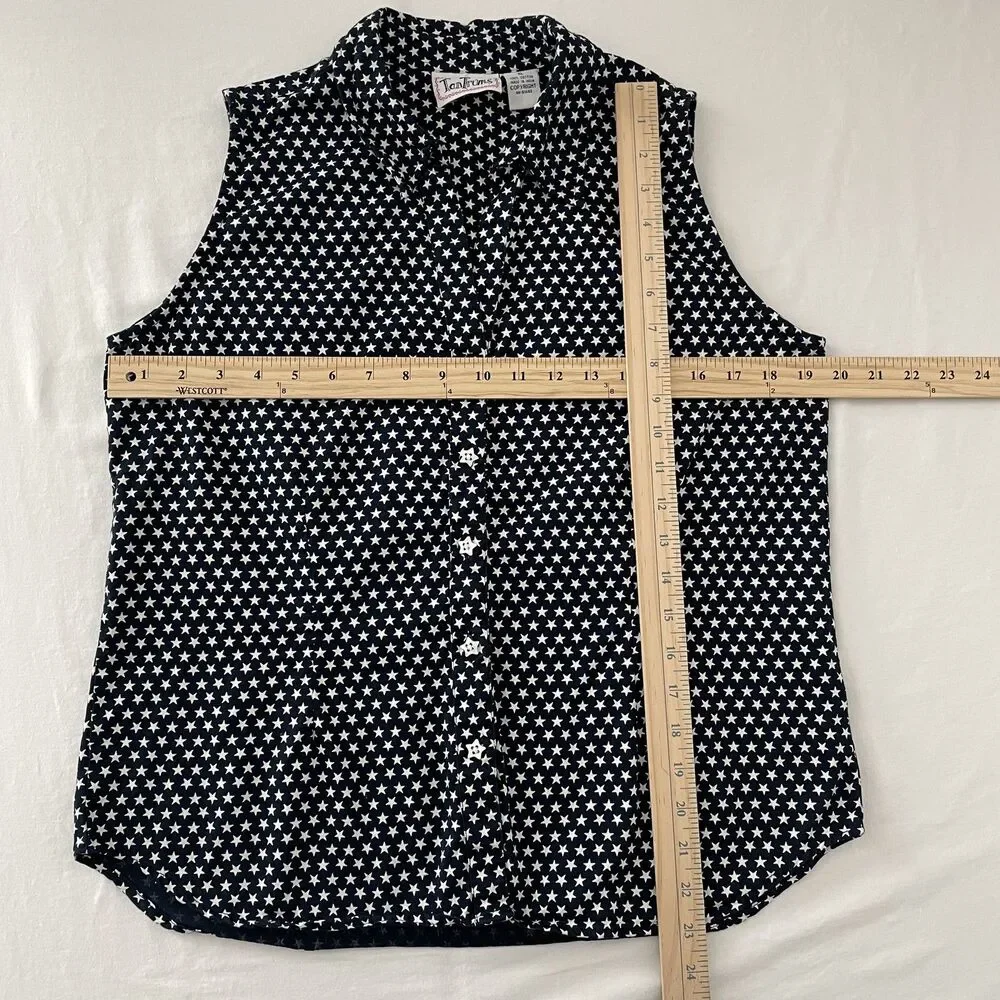 Tantrums Sleeveless Button Front Collared Star Print Cotton Top Size XL